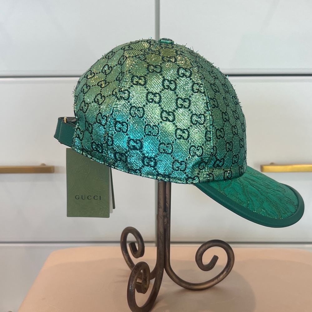 Gucci Metallic Green Monogram Baseball Cap - Picture 5 of 8